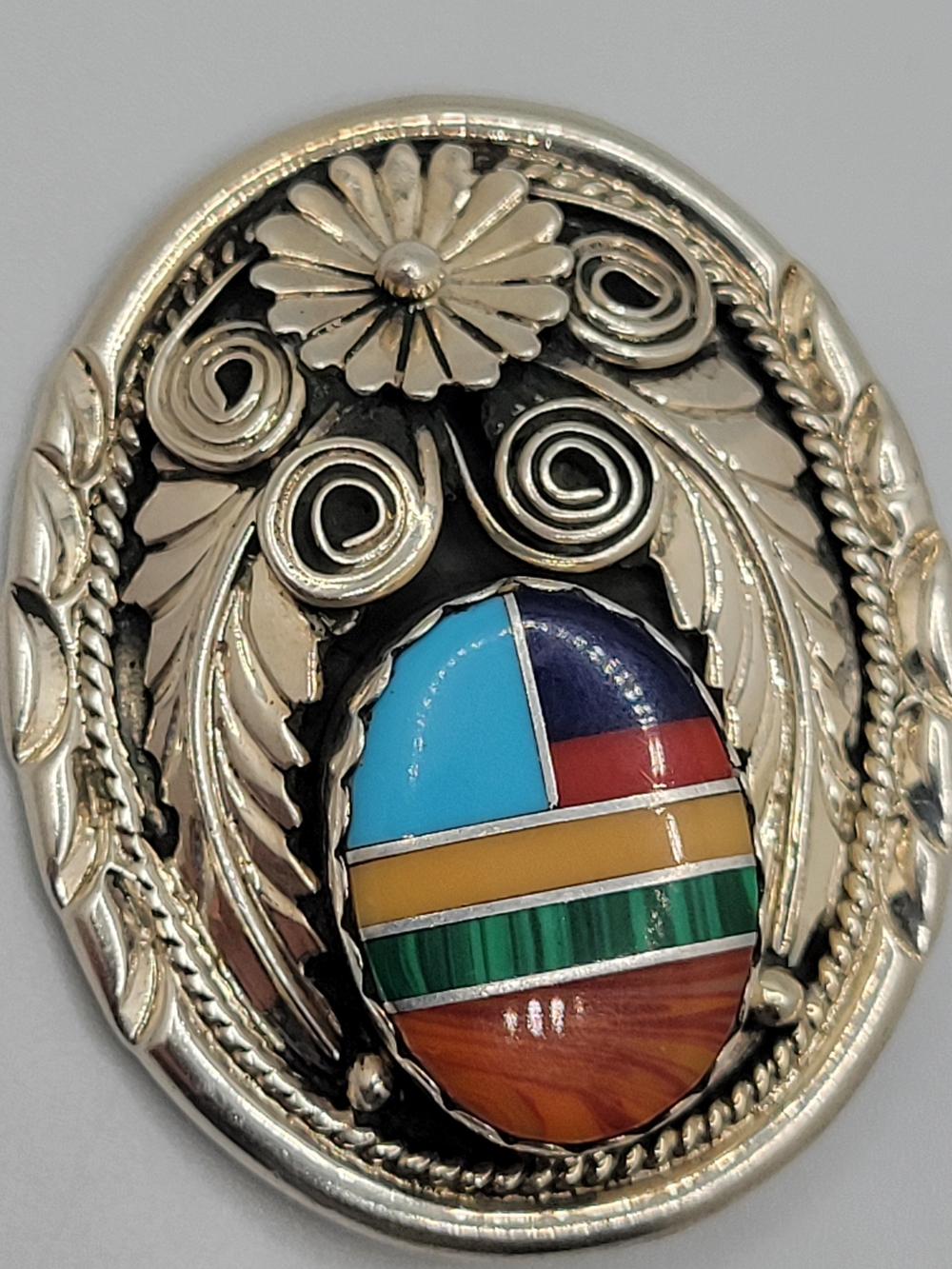 Benson Etsitty Navajo Sterling Silver Multi-Stone Inlay Brooch Pendant